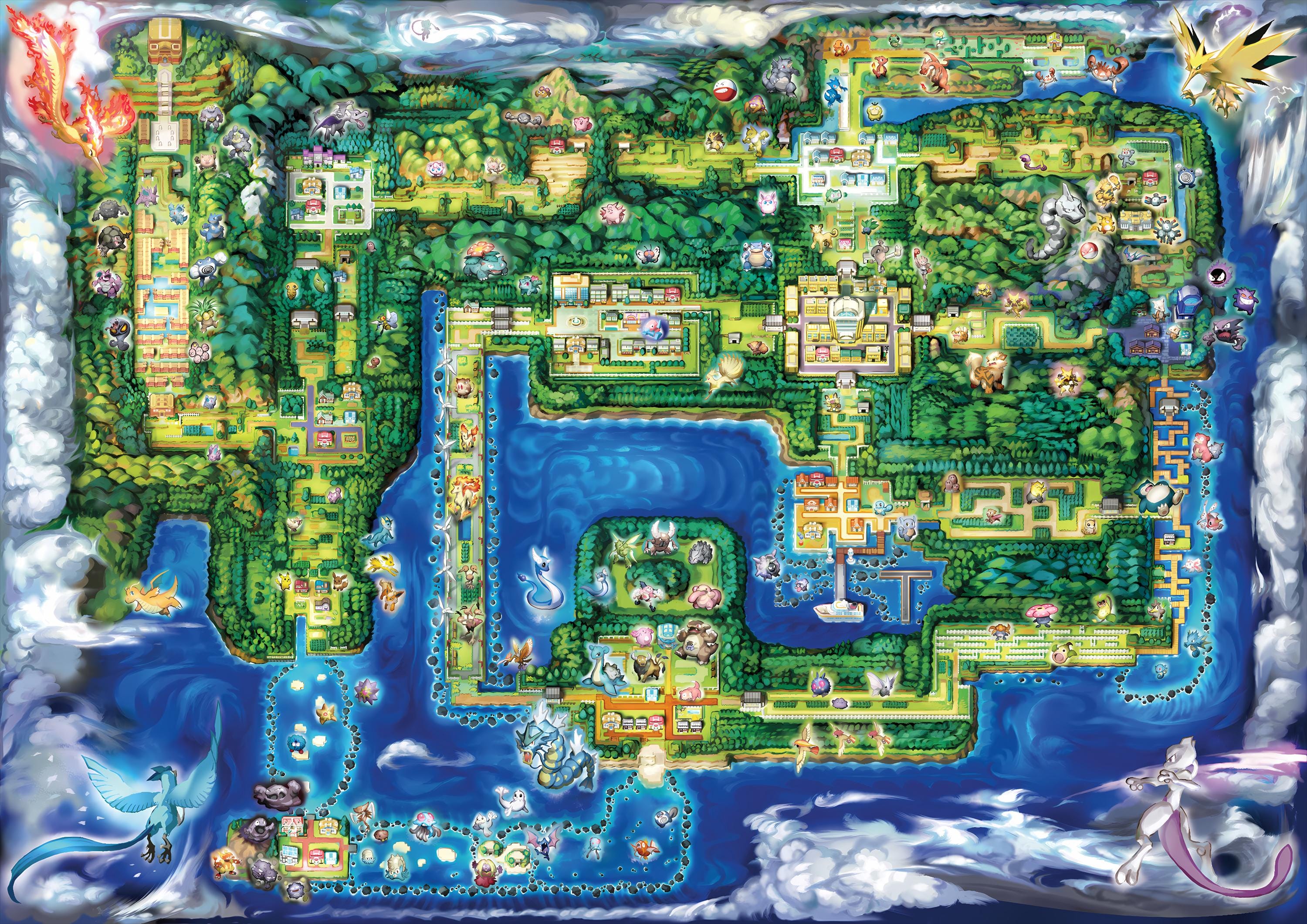 ポケモン カントー地方マップポスター、レトロゲームワールドマップ 