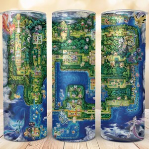 Vaso de 20 oz / Regalo / Único / Pokémon / Juegos / Mapa / Jugador / Divertido / Acero inoxidable de grado alimenticio / Pajita de metal