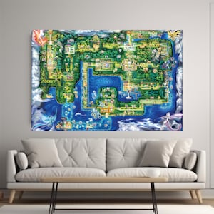 Pokémon Kanto Map Unique Fun Gaming Retro Wall Art Home Art Poster ...