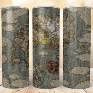 Vaso de 20 oz / Regalo / Único / Elden / Anillo / Juegos / Mapa / Jugador / Divertido / Acero inoxidable de grado alimenticio / Pajita de metal