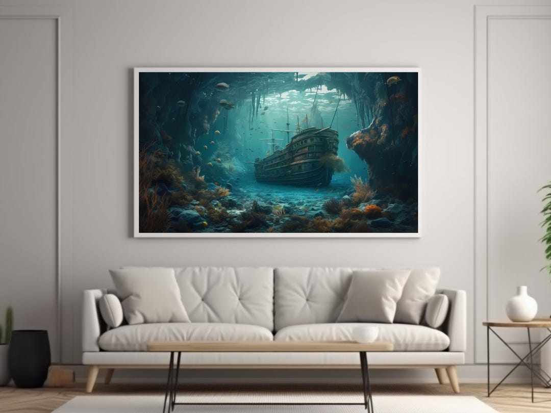 Underwater Shipwreck Poster Digital Download, Sunken Pirate Ship Wall ...