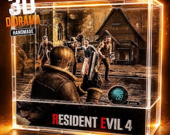 Diorama 3D de Resident Evil 4 en cubo, expositor de videojuegos hecho a mano, escena de Leon Village, decoración de juegos de terror, regalo para gamers, cubo coleccionable.