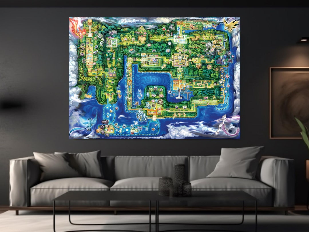 Pokémon | Kanto | Map | Unique | Fun | Gaming | Retro | Wall Art | Home ...