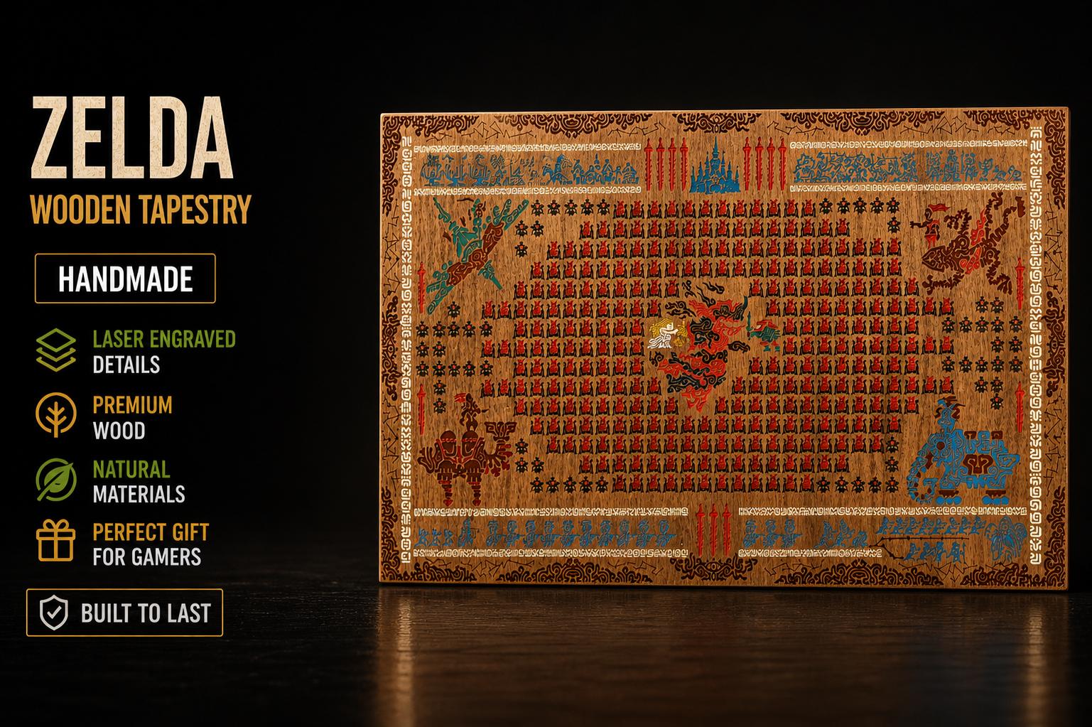 Zelda Breath of the Wild Wooden Tapestry, Handmade Wall Art, Laser