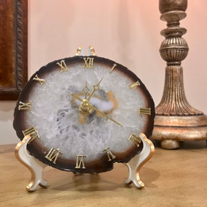 Natural Agate Crystal Stone Clock /Desk Clock Roman Numeral image 4