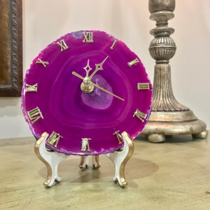 Natural Agate Crystal Stone Clock /Desk Clock Roman Numeral image 8