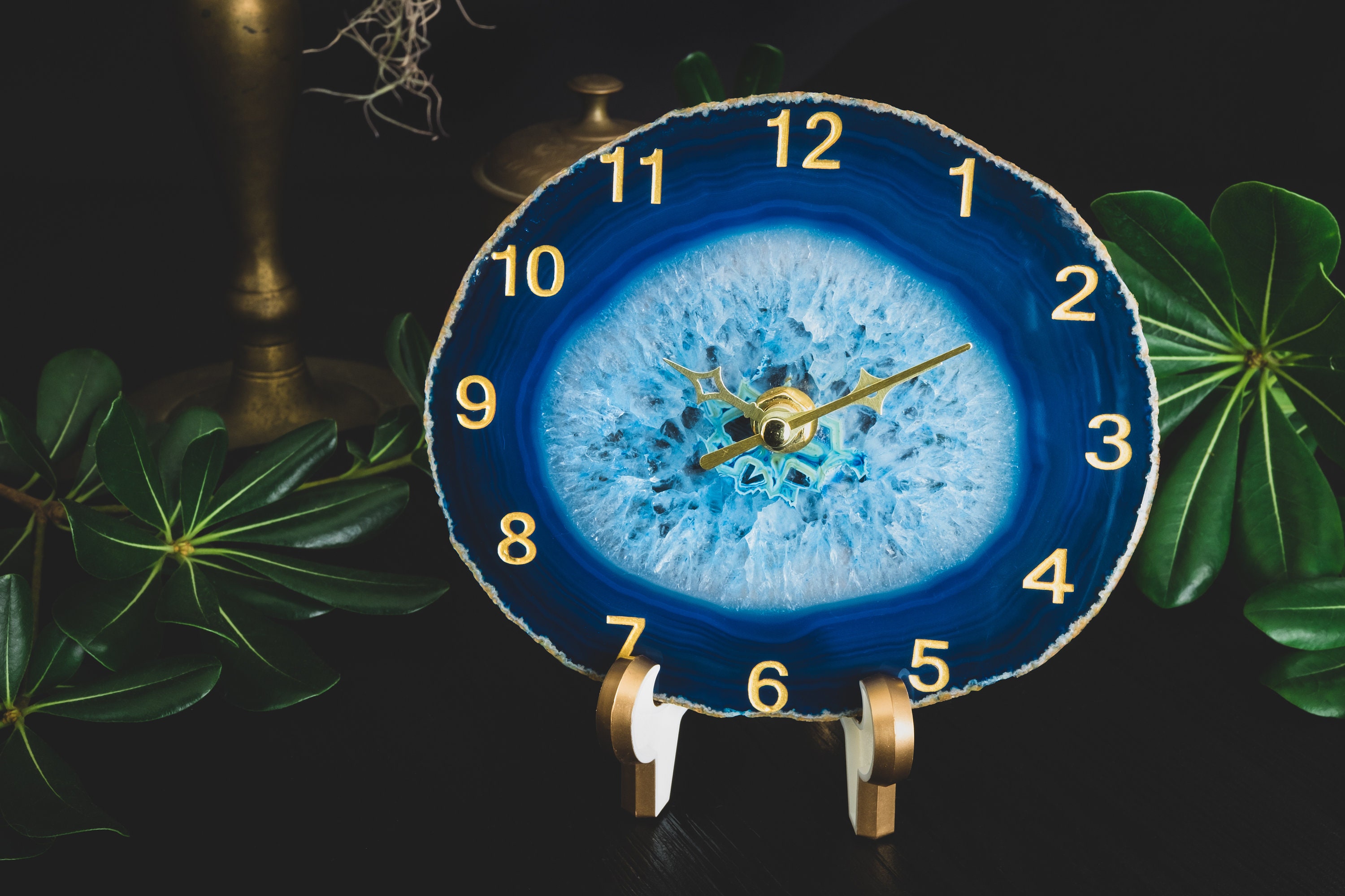horloge en pierre de cristal d'agate naturelle/horloge bureau chiffres arabes