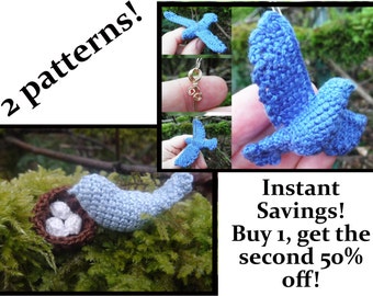 Lovely! Spring Bird w/ Egg and Nest and Soaring Bluebird!  Two Crochet amigurumi Bird Patterns Bundle!  This is one Lucky Day! UK and US