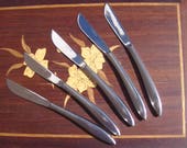 Vintage, Mid-Century Modern, Five Stainless Steel One Piece Shank and Handle, Made in Japan