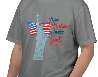 4th of July Statue of Liberty American Flag Independence T-Shirt | One Nation Under God | America's 250 anniversary