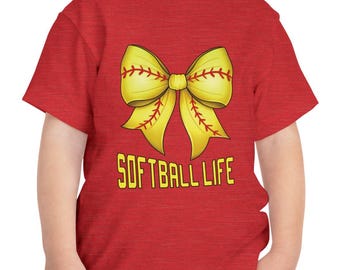 Softball Life Toddler Shirt with Bow | Cute Sports Tee for Girls | Bella Canvas Toddler T-Shirt | Softball Toddler | Sporty Girl Outfit