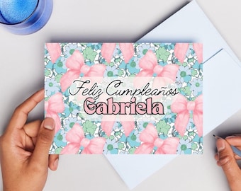 Personalized Feliz Cumpleaños Card | Custom Name | Tarjeta Personalizada | Blank or Custom Message inside