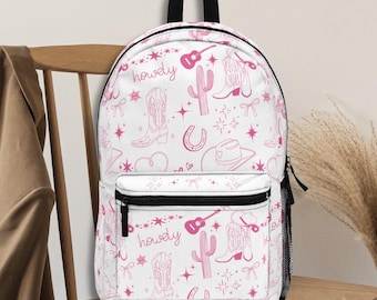 Cute Cowgirl Backpack | Howdy Western Themed Bookbag | Country Girly  Bows & Boots Backpack | School Bag | Gift for Country Lovers