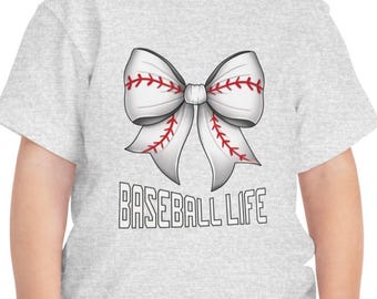 Baseball Life Toddler Shirt with Bow | Cute Sports Tee for Girls | Bella Canvas Toddler T-Shirt | Baseball Toddler Outfit | Sporty Girl