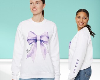Suéter cuello redondo para Mamá con mangas personalizables con nombres de hijos | Estilo Coquette