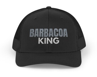 Barbacoa King Embroidered Snapback Trucker Cap, Father's Day Gift, Hat for BBQ Lovers, Grilling Enthusiasts, Perfect for Outdoor Events