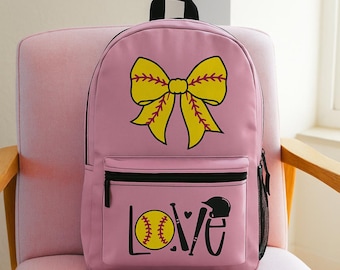 Softball Backpack, Pink Bow, Sports Fan School Bag