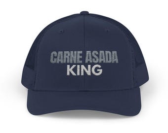 Carne Asada King Embroidered Snapback Trucker Cap, Father's Day Gift, Hat for BBQ Lovers, Grilling Enthusiasts, Perfect for Outdoor Events