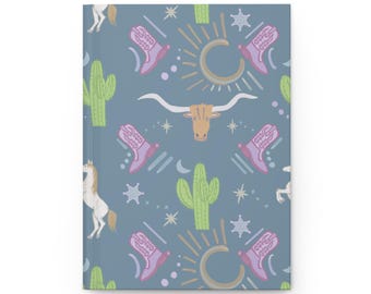 Hardcover dagboek met zuidwestelijk cowboypatroon | Cactus, longhorn, laarzen
