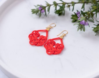 Japanese Statement Earrings red blue, Hand woven red blue earrings, Wedding accessories, paper earrings, gold vermail, sterling silver