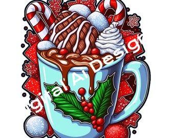 Christmas Hot Chocolate PNG, T shirt design, sublimation png, Ai
