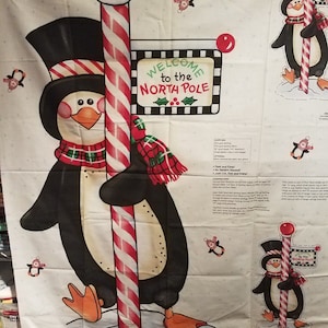Sewable Fabric Door Panels Vintage OOP North Pole Penguin