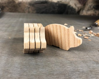 Formes de cochon en bois vierges non finies, ensemble de 5 étiquettes en bois, cochons en bois de frêne massif, fournitures d'artisanat en bois, cadeau écologique pour les enfants, 3 tailles différentes