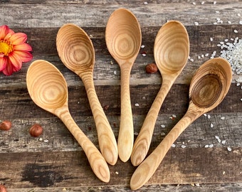 Cuchara de mesa de madera de fresno, cucharas de sopa de madera hechas a mano, cuchara de mesa reutilizable, cucharas de alta calidad, vajilla de madera ecológica sostenible