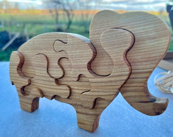Puzzle di elefante in legno, giocattolo Montessori, animale da safari