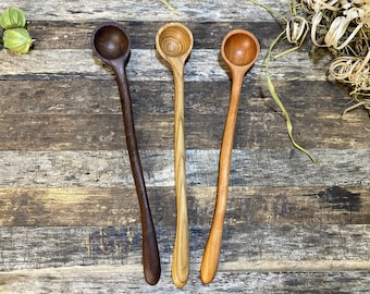 Long Handle Wooden Spoons, Long Spoons for Large Kitchen Containers, Wood Stirring Spoons, Coffee Spoon Scoop, Dark Walnut Oak Cherry Wood