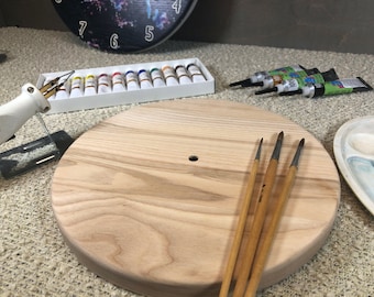 Unfinished wooden wall clock, DIY round wood clock, Blank wood clock face, Ash wood circle, Wood crafting, Wood painting, Wood printing