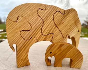 Puzzle fatto a mano in legno di frassino raffigurante un elefante, giocattolo Montessori, regalo per neonati