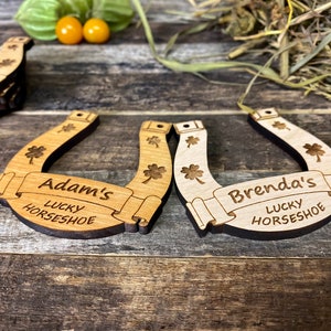 Personalized Wooden Lucky Horseshoe, Custom Made Horse Shoe Gift, Laser Cut Horseshoe, St. Patrick&#39;s Day Theme Decor, Real Wood Horseshoe