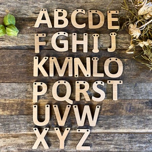 Laser Cut Wooden Letters Numbers Symbols with Holes, 2&quot; Wooden English Alphabet, DIY Wood Blanks and Shapes, Scrapbooking Letters for Craft
