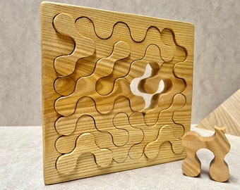 Fractal Wooden Puzzle, Brainteaser Logic Game, Ash Wood