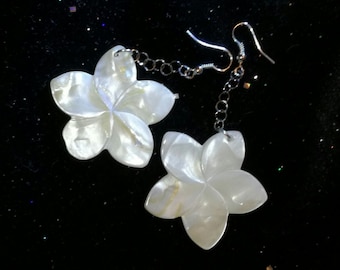 Lotus flowers, mother of pearl dangling earrings