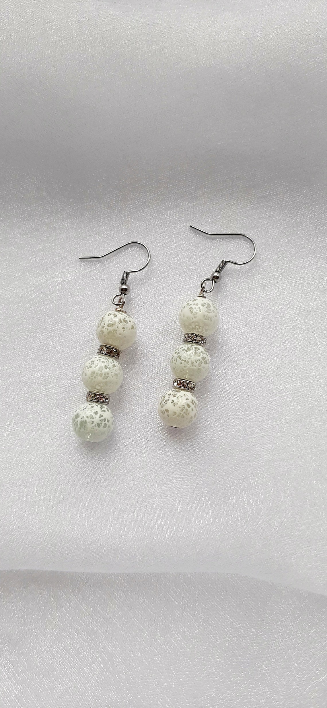 White Drop Earrings, Beaded Earrings, Jewellery, Drop Earrings Etsy UK