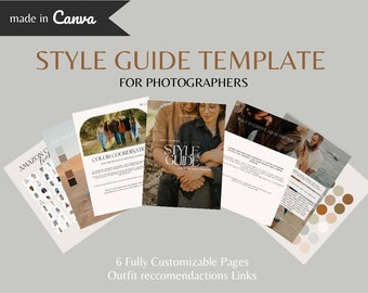 Photographer style guide, style guide template, what to wear template client guide Canva, template for portrait photographers