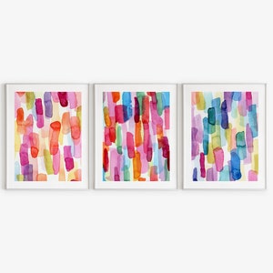 Bright Watercolor Prints, Colorful Wall Art Printable Download, Bright Abstract Art Prints, Set of 3 Prints, Modern Wall Art