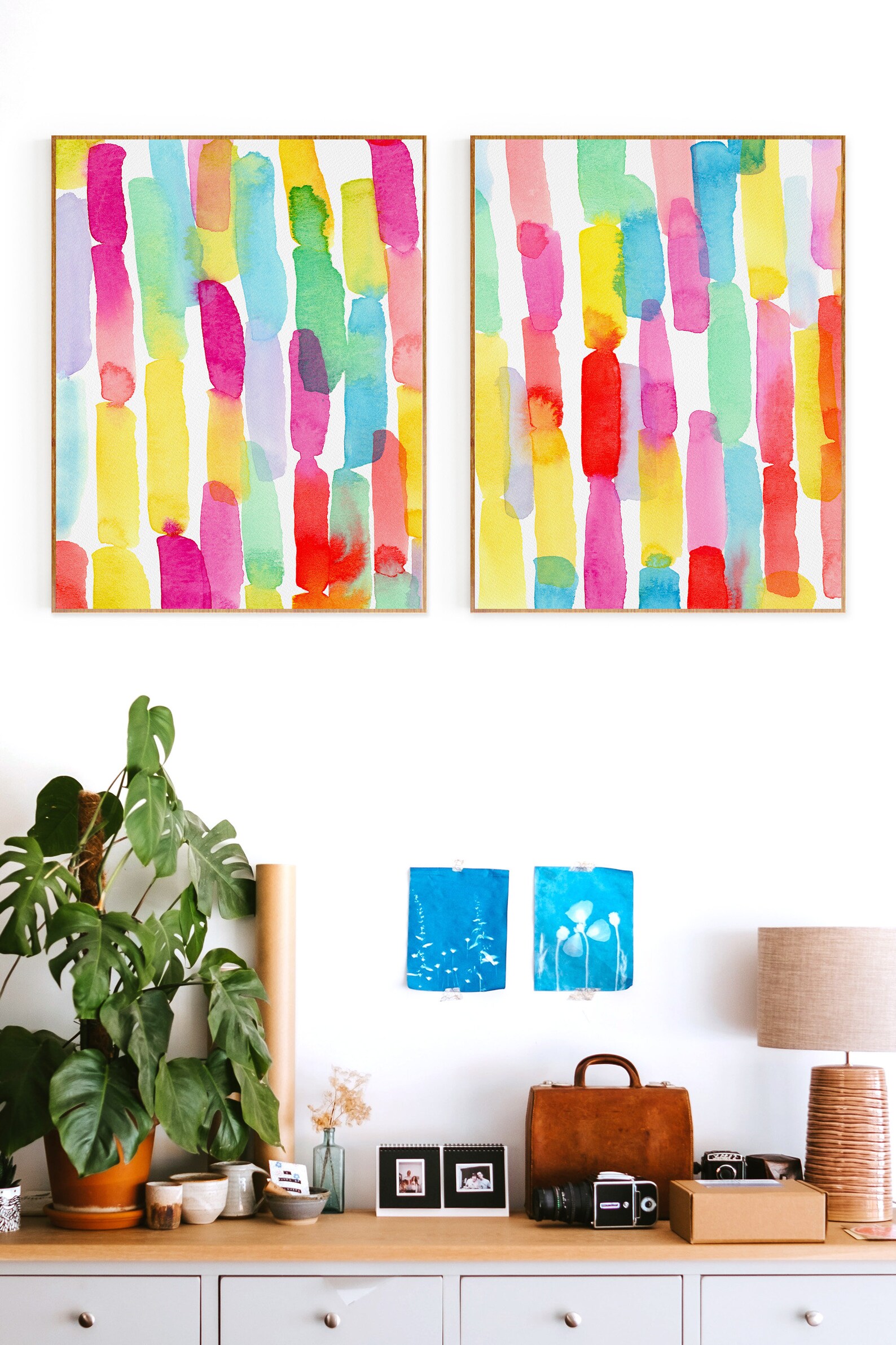 Bright Colored Wall Art Set Colorful Art Prints Watercolor Etsy