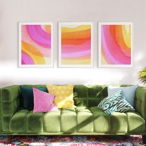 Bright Watercolor Wall Art, Colorful Art Prints, Set of 3 Abstract Art Prints, Vibrant Printable Artwork, Modern Boho Home Decor