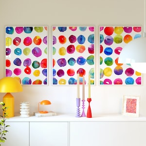 Bright Wall Art, Vibrant Watercolor Painting, Printable Download, Colorful Abstract Art Prints, Set of 3 Prints