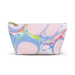 Bolsa colorida para acessórios, arte em mármore brilhante, bolsa de viagem com zíper, organizador de produtos de higiene pessoal, bolsa de maquiagem, design marmorizado, estojo para lápis, estojo para joias