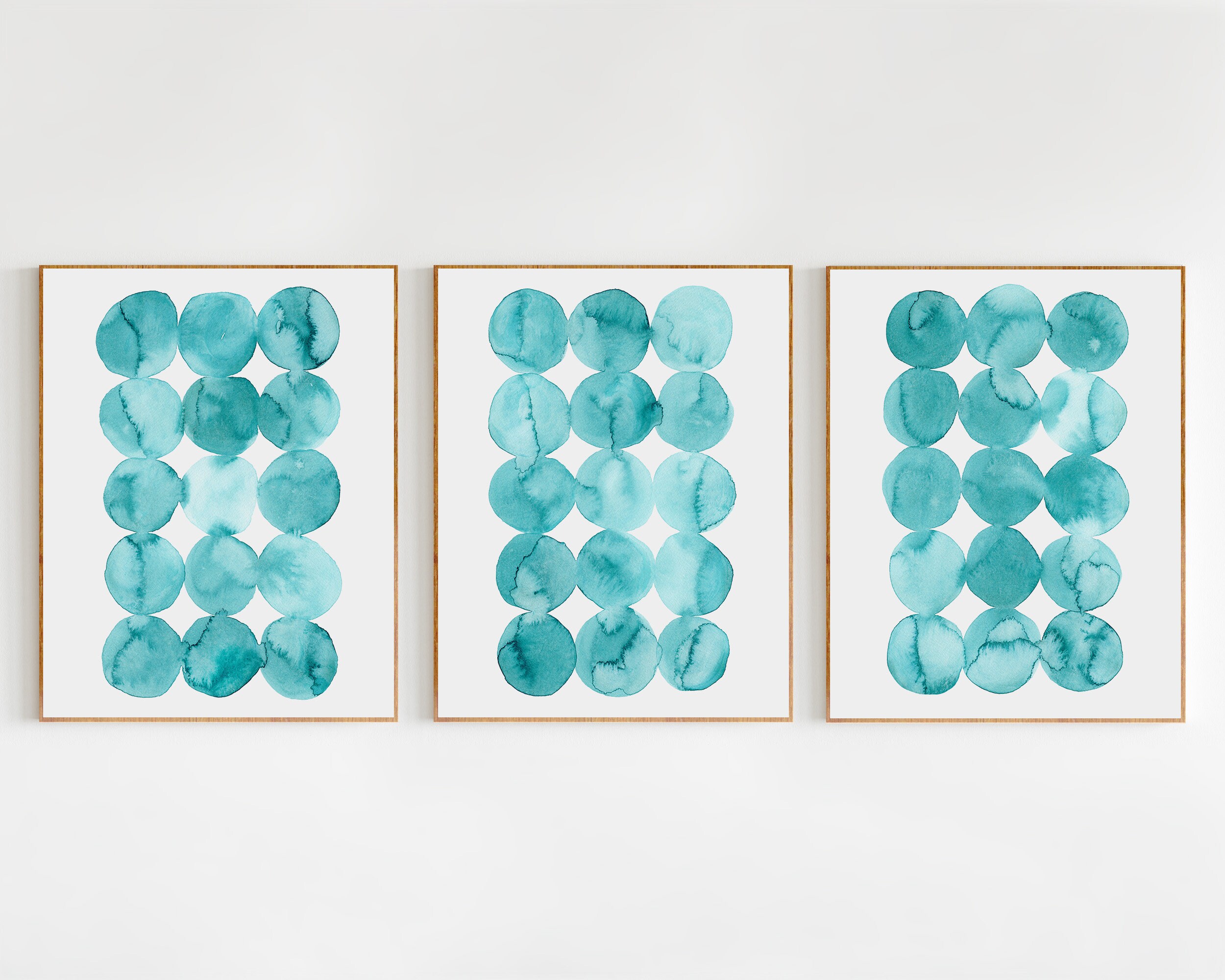 Set of 3 Turquoise Watercolor Prints, Bright Color Wall Art, Printable ...