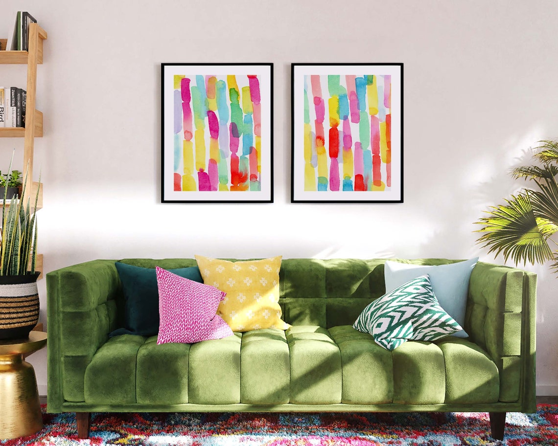 Bright Colored Wall Art Set Colorful Art Prints Watercolor Etsy