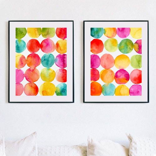 Colorful Wall Art Bright Watercolor Prints Colorful Abstract Etsy