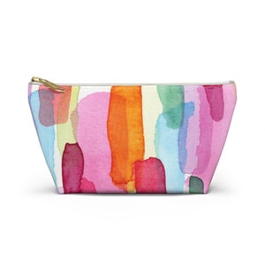 Bolsa colorida para acessórios, bolsa de viagem com zíper, organizador de produtos de higiene pessoal, bolsa de cosméticos para maquiagem, desenho em aquarela, estojo para lápis com zíper, linda bolsa para joias