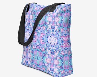 Magenta Pink Light Purple & Blue Marble Pattern Tote Bag, Colorful Reusable Bag, Vibrant Shoulder Bag,  Tote Bag with Abstract Art Print
