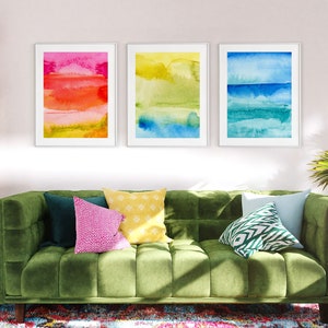 Set of 3 Prints, Bright Color Watercolor Prints, Downloadable Wall Art, Printable Abstract Artwork, Colorful Art Print Set