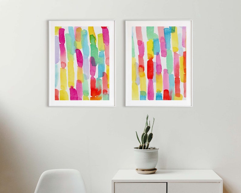 Bright Colored Wall Art Set Colorful Art Prints Watercolor Etsy
